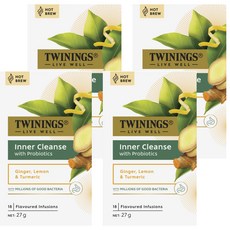 TWININGS 唐寧茶 Inner Cleanse 茶包 含益生菌 薑 檸檬和薑黃 27克, 1.5g, 18包, 4盒