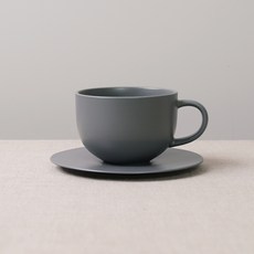 보울보울 국산 볼볼홈파티 시리얼 라떼머그 450ml + 소서 세트, 차콜그레이, 1세트