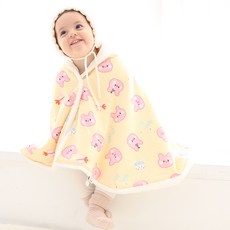 Dodoya 嬰幼兒用 快樂兔子斗篷毯 10mm + 奶油色圍兜領巾組, 混合色