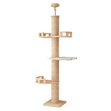 頂天立地 Set 4 高度130~185cm 全麻繩柱 護欄+吊床+半護欄, 飄窗款 木色, 1個