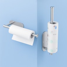 Jian Living 免鑽孔黏貼式廚房抹布廚房紙巾掛架, 銀色, 2個