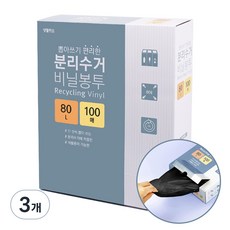 생활미소 분리수거 비닐봉투 100매 흑색, 80L, 3개