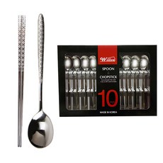 WiLLive 不鏽鋼餐具組, 湯匙 10支+筷子 10雙, 銀色