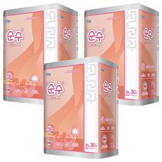 mona LISa. 天然紙漿3層更純粹桃花高級捲筒衛生紙, 3個, 33m, 30捲