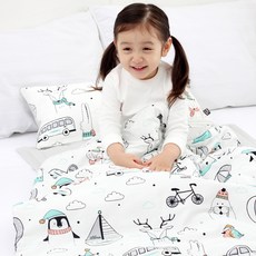 wisemama 全季午睡被+超細纖維枕套, 動物與交通工具款