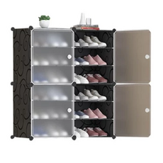 德利生活 側開三層組合鞋櫃 2列 84 x 32 x 94cm, 黑色, 6層