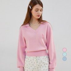 Iter 女款緹花翻領V領毛衣