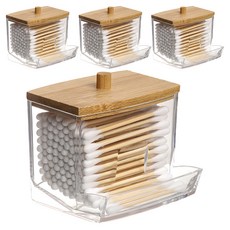 Royi Home 方形棉花棒收納盒+蓋子套組, 4套, 透明