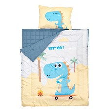 izari 孩童四季款鋪棉枕頭+枕套+薄墊+午睡被4件組, 恐龍款