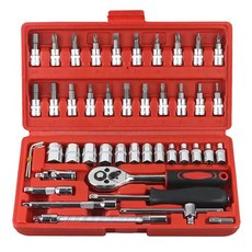 ETSHOP 1/4 套筒工具 46件組 + 紅色收納盒套組, 1套, 單品