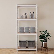 Speed Rack 韓國製造免螺絲組裝式鐵製角鋼架, 4層, 白色