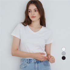 ELLE PARIS 여성용 통기성 여성용 스트레치 브이넥 반팔 티셔츠