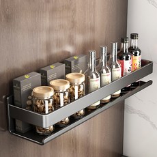 Hanbomnuri 無鑽孔可拆卸式一字型調味料罐架, 灰色, 1個