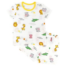 Maykids 兒童用 Hello Animal 五分袖竹節棉家居服上下套裝