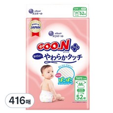 GOO.N 大王 PLUS 柔軟觸感黏貼型尿布, 416張, 中號(M)