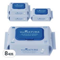 With Nature 可沖入馬桶免治濕紙巾, 8個, 100張, 70g