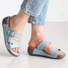 단골언니 여성용 소가죽 키높이 가벼운 컴포트 통굽 슈니첼 슬리퍼 5cm