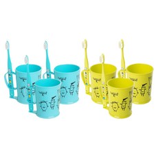 加寬雙人牙刷杯 2p+牙刷 2p 套組 Lime+Sky 3-5 歲, 3組