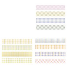 格紋圖案彩色紙膠帶 20mm x 2m 4入組, 3套, 12 木槿花,檸檬,鹽之花