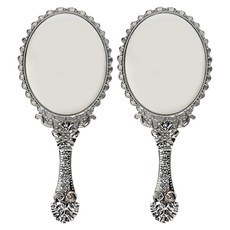 IACTRESS 復古公主風大型手拿鏡, 銀色, 2個