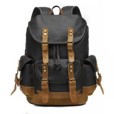 男款過蠟防潑水帆布配頭層瘋馬牛皮大容量雙肩包/後背包/登山包 CLB13, 深灰色, 1個