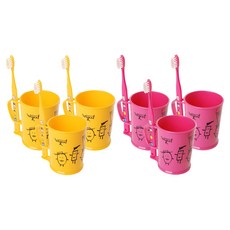 加寬雙人牙刷杯2p+牙刷2p套組粉色+黃色3-5歲, 3組