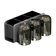 超級工廠 牙刷架 附杯子 免釘膠款 三人款 浴室收納好幫手, 1組