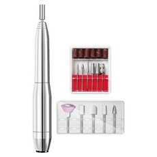 鋁合金便攜電動美甲機 附金屬打磨器, 1個, 銀色