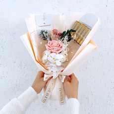 러블리팜 프리저브드 믹스 꽃다발 + 용돈홀더 + LED조명 세트 + 쇼핑백, 1세트, 핑크(꽃다발)