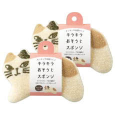 DECOLE 三花貓造型菜瓜布 帶掛繩, 1個, 2個