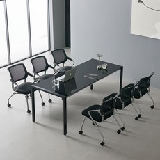 티에스퍼니처 강화유리 TS12 회의형 책상 방문설치, 블랙