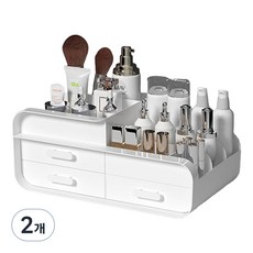 MF스토어 디자인 다용도 사무 용품 수납 서랍형 화장품 정리함, 2개, 화이트