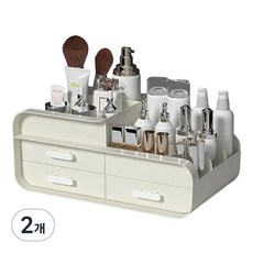 MF스토어 디자인 다용도 사무 용품 수납 서랍형 화장품 정리함, 2개, 베이지