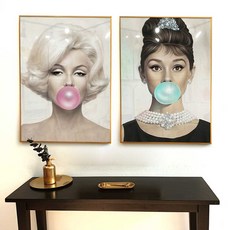 Ena Korea 帆布Gram畫框 奧黛麗赫本 + 瑪麗蓮夢露, 金色金屬