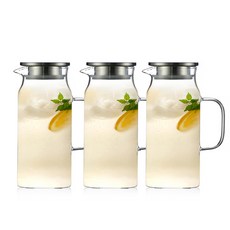 카페로메오 스텐캡 내열유리 냉장고 물병 워터저그, 혼합색상, 1.5L, 3개