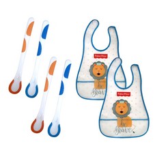 Fisher Price 溫度感應斷奶勺 2 件 x 2 件 + 動物嬰兒圍兜 2 件套, 愛心獅子(圍兜), 1組