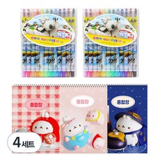 동아연필 빼꼼 돌돌이 색연필 12색 2p + 몰랑이두툼종합장 3p 세트, 혼합색상 + 랜덤발송(종합장), 4세트