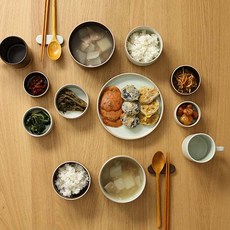 ERATO 韓國製 Olheum 2人碗盤家庭組 14件組, 翡翠,棕色, 8種