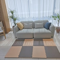 Soriana 幼兒雙面遊戲室粉彩地墊 4入, 1套, 木紋 + 深棕色