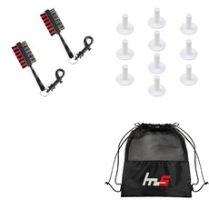 NAYASTYLE 高爾夫球桿頭清潔器 2入 隨機出貨+TPE 高爾夫標準球梯 10入 隨機出貨+收納袋組合 GFYP-31-1+168-4PU, 混合顏色