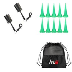 NAYASTYLE 高爾夫球桿頭清潔器 2入 隨機出貨+HDPE 高爾夫短球梯 10入 綠色+收納袋組合 GFYP-31-2+163-2PU, 混合顏色