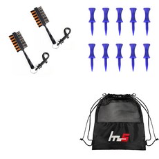 NAYASTYLE 高爾夫球桿頭清潔器 隨機出貨 2入 + PE 高爾夫短球釘 藍色 10入 + 收納袋組合 GFYP-31-6 169-2PU, 混合色