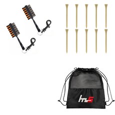 NAYASTYLE 高爾夫球桿頭清潔劑 2入 隨機出貨+木製高爾夫長球梯 10入+收納袋組合 GFYP-31-6+182-4PU, 混合色