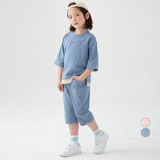 LollyTree 童款假兩件條紋寬版七分袖+鬆緊短褲套裝