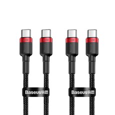 베이스어스 C to C PD 2.0 100W 플래쉬 고속충전케이블, 2m, 레드 + 블랙, 2개