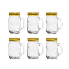 日本FOREVER 把手玻璃馬克杯 梅森杯 450ml 附蓋 6個入組, 1組
