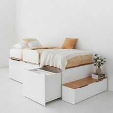 마켓비 피크 수납침대 프레임 120200 서랍형 + 스프링 롤팩 매트리스 세트 방문설치, 화이트(프레임), 단일색상(매트리스)