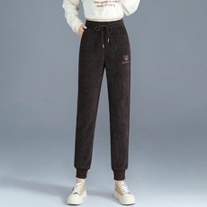 Elsso 女款高腰燈芯絨刷毛束口保暖褲