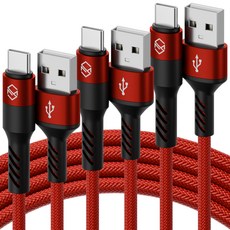 신지모루 로프 C타입 고속충전 케이블, 3m, 레드, 3개