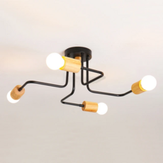 Honey Comb 北歐工業風半吸頂四燈 簡約木質設計 提供充足照明, KC2332-90